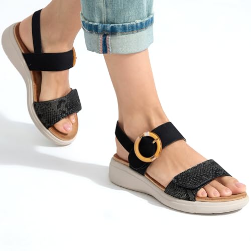 Image of UBFEN Womens Outdoor Walking Sandals Comfort Stable Low Wedge Platform | Built-in Arch Support, Shock-Absorbing Cushion Insole, Versatile Buckle Sandals for Everyday Errands,and Vacation Strolls