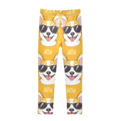 Corgi with Sunglass Girls Leggings,Workout Leggings for Girls Toddler Athletic Legging Size for 3-10T