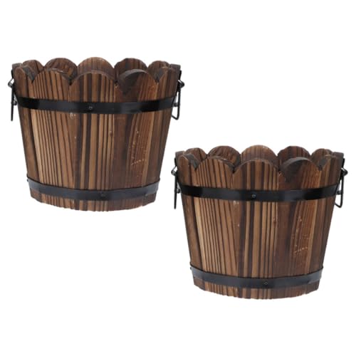 BESPORTBLE 2 Piezas Macetero de Madera carbonizada maceteros Plant Pot Enrejado macetas Exterior característica Barril Maceta de Verduras Maceta de Flores Maceta Redonda Abeto Chino Brown
