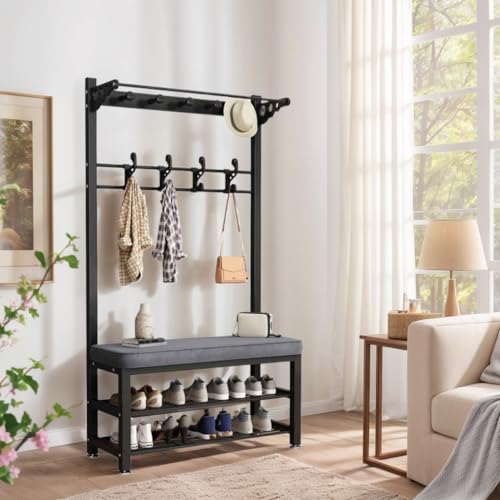 Rack de manteau en métal robuste avec banc de rangement intégré
