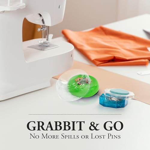 Image of Grabbit Magnetic Sewing Pincushion with 50 Plastic Head Pins - Magnet Pin Organizer for Quilting, Embroidery, Needles, Bobby Pins, & Craft Storage, Lime Green