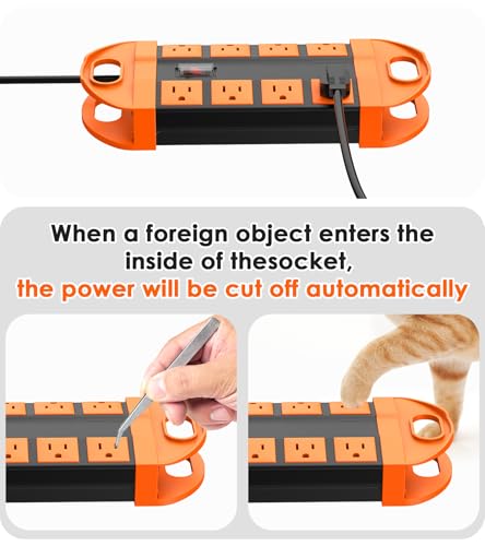 Image of CCCEI Outdoor Power Strip Weatherproof with 8 Plug, Waterproof Extension Cord with Multiple Outlets, Christmas Exterior Garden Yard Surge Protector 15FT, Orange.