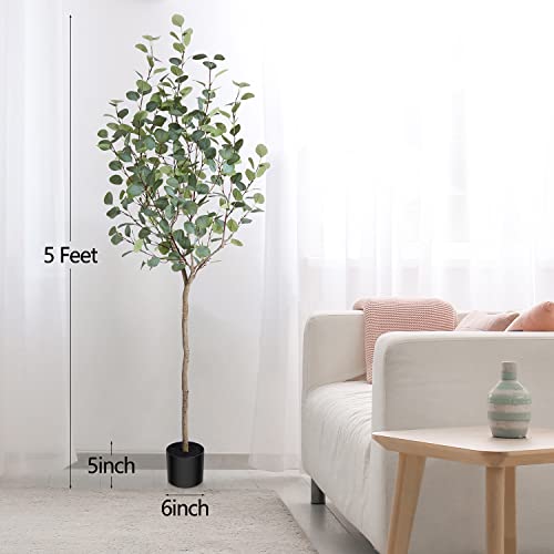 Lomanto Artificial Eucalyptus Tree 5Ft Fake Eucalyptus Plant In Pot Faux Tree For Home Decor Indoor Living Room Office Perfect Housewarming Gift 2Pack #TOP5