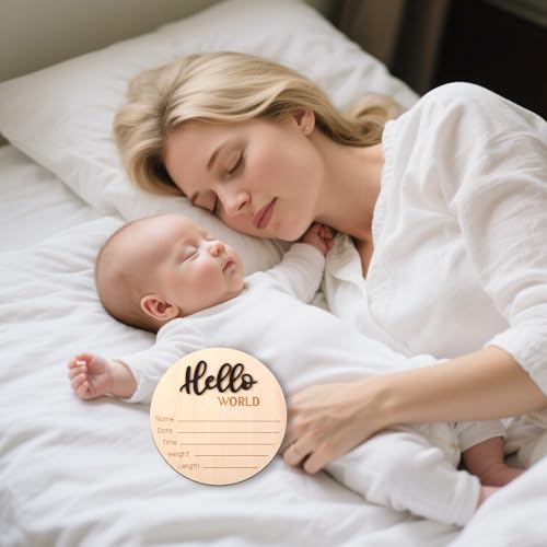 Image of Wooden Baby Announcement Sign, 5.9 Inch Hello World Newborn Sign, Hospital Birth Stat Plaque, Hospitals, Homes, Nurseries, Suitable for Newborn Boys and Girls, Birth Souvenir (Black)