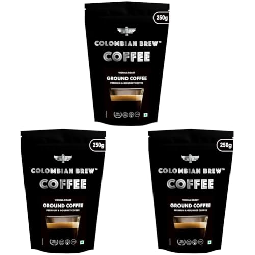 Image of Colombian Brew Premium Arabica Ground Coffee, Vienna Roast, 250g Pouch (Pack of 3)