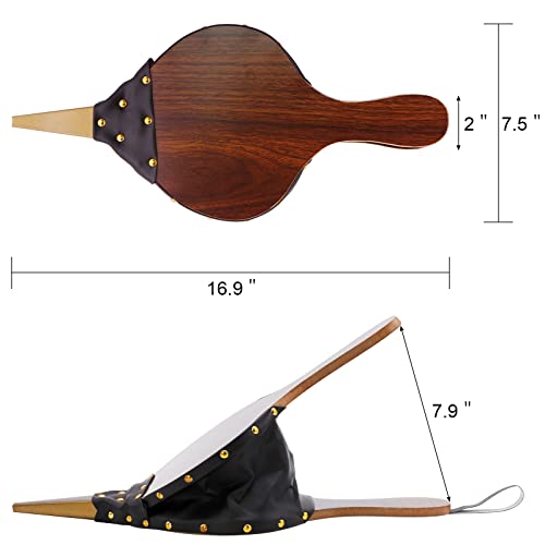 Wood Fireplace Bellows 17''X7.5'' With Hanging Leather Strap, Brown Air Bellower For Outdoor Bbq And Camping #TOP1