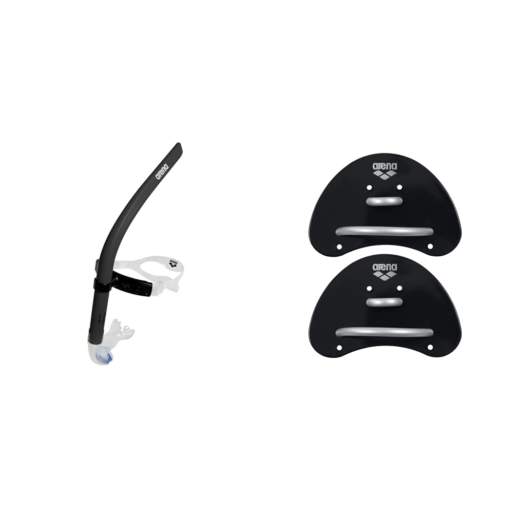 ARENA Unisex-Adult Swim Snorkel III Schnorchel, Schwarz, Einheitsgröße & Unisex Elite Finger Paddel, Black-Silver (55), S EU