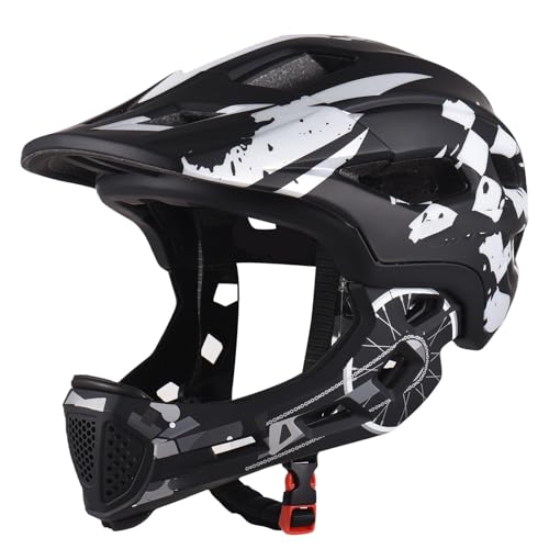 Casco Bicicleta Casco de Ciclismo for niños, máscara Completa Desmontable, Casco Ajustable, Bicicleta for, Accesorios(White)