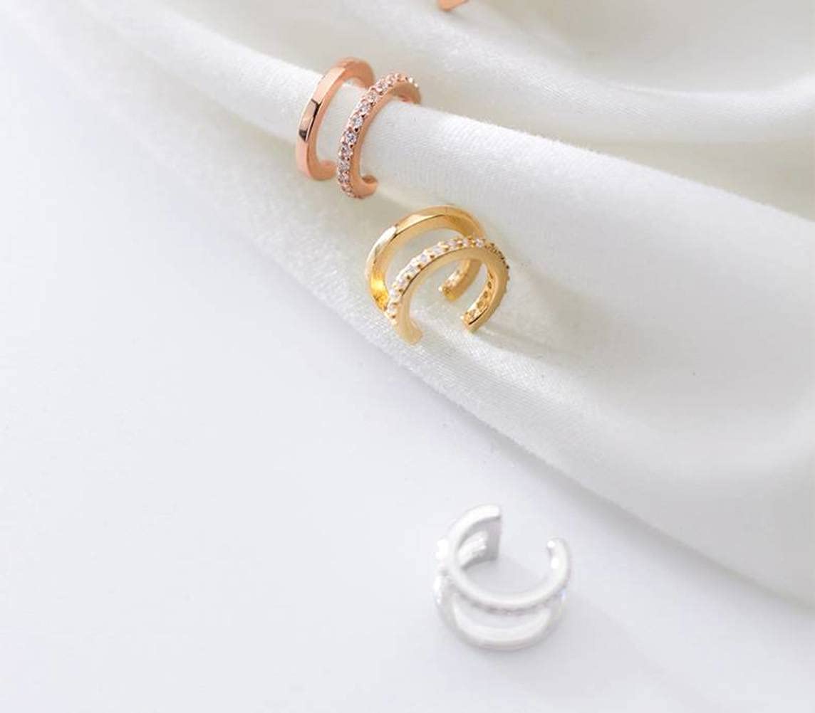 S925 Clip per Orecchie a Forma di C in Stile Piccolo e Semplice con Diamanti, Orecchini Senza Foro per Donna, 925