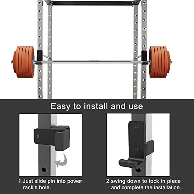 SELEWARE Solid Steel J Hooks for 2 x 2 or 3 x 3 Tube Power Cage with 1 1/2 or 5/8 Hole Squat Rack Attachment, J-Hook Barbell Holder for Power Rack, Set of 2