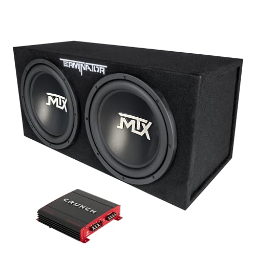 Crunch 2 Channel 1000 Watt Amp Car Audio Stereo Amplifier and MTX 12 Inch 1200 Watt Car Audio Dual Loaded Subwoofer Box Enclosure (2 Pack)