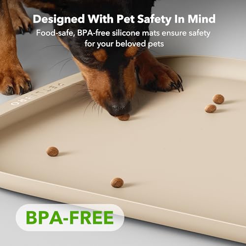 Image of PETLIBRO Silicone Dog & Cat Food Mat for Feeder and Water Fountain, BPA-Free Waterproof Pet Feeding Tray with Raised Edge Spill Protection, Non-Slip Easy Clean Bowl Placemat for WF005 AF103, 17.7 inchx12 inch