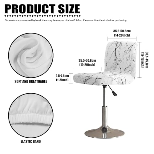 Image of Stretch Bar Stool Covers Set of 2,White Marble Pattern Stretch Removable Washable Bar Stool Chair Covers,Counter Height Chairs Covers for Kitchen Dining Room Cafe Furniture