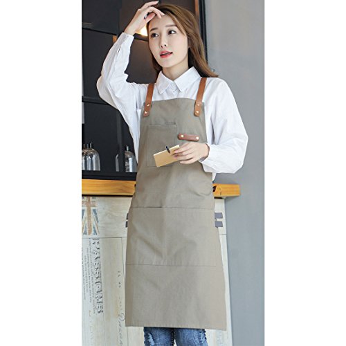 YUENA CARE Ajustable Delantal de Trabajo Mandil de 100% Algodón Unisex con Diseño de Espalda Correas Cruzadas de Moda… - Imagen 4