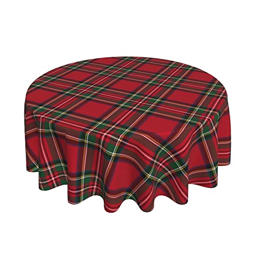 Checkered Christmas Tablecloth Round 60 Inch,Red Green Retro Plaid Table Cloth,Stain Resistance Polyester Winter Xmas Holiday Table Covers for Kitchen Dining,Small Tablecloth for Parties Picnic
