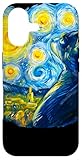 Carino gatto Art Van Gogh stile notte stellata luna e stelle. Perfetto per gli amanti dei gatti e delle belle arti. Van Gogh simpatico gatto nella luce della luna e notti stellate.
