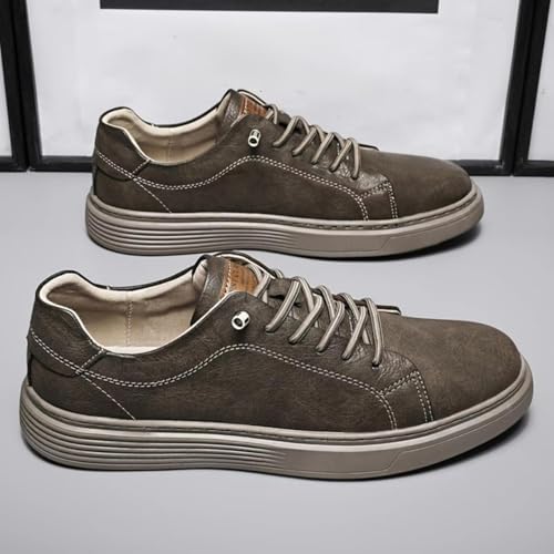 Mens Casual Slip-on Leather Sneakers with Elastic Band Classical Retro Breathable Flats Walking Oxford Shoes4