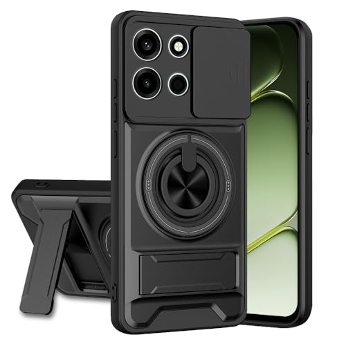 Image of OnePlus Nord 6 5G Back Cover | Armor Camera Slider 360 Degree Rotating Finger Ring Holder Case with Bracket Stand Back Case Cover (Compatible with MagSafe Accessories) (Black)