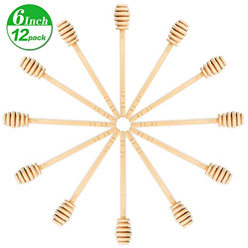 12 Pack Mini Wooden Honey Dipper Sticks, Honey Dippers 6 inch with Individually