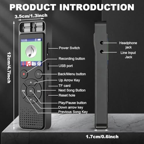 128GB Diktiergerät, Mini Aufnahmegerät mit Wiedergabe und sprachgesteuerter, Voice Recorder mit Rauschunterdrückung für Vortrag/Interviews/Klassen/Meeting