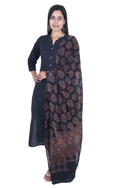 fabmoha Women Pure Cotton Handblock Printed Full Length Ajrakh Dupatta (Maroon - Black)-picture-12