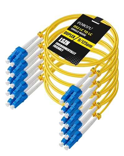 Foboiu LC to LC OS2 Fiber Patch Cable 1m 5-Pack, Individually Tested, Lc UPC to Lc UPC Duplex OS2 Single Mode Optical Patch Cable, Singlemode 1G/10GB 9/125um LSZH SMF Jumper Cord Yellow 1 Meter(3.3ft)