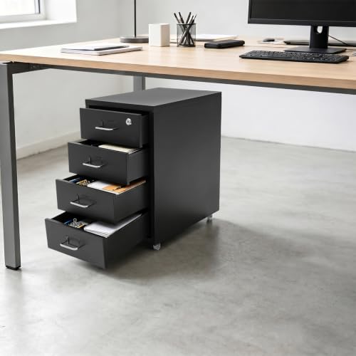 Image of 4 Drawer File Cabinet with Lock Steel Mobile Filing Cabinet for Office Home