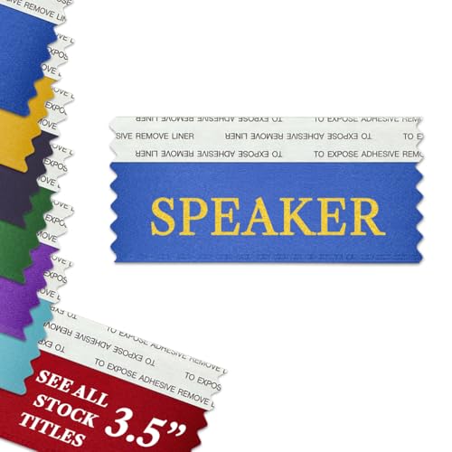 Speaker 3.5" Badge Ribbons with Adhesive for Nametags - Made in The USA (50 Ribbons)