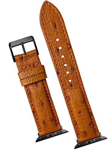 Tan Ostrich Watch Band Compatible for Apple Watch Bands 49mm 46mm 45mm 44mm 42mm Iwatch Men Replacement Strap Smartwatch Series 11 10 9 8 7 6 5 4 3 2 1 SE Handmade AW-182-DE-LL