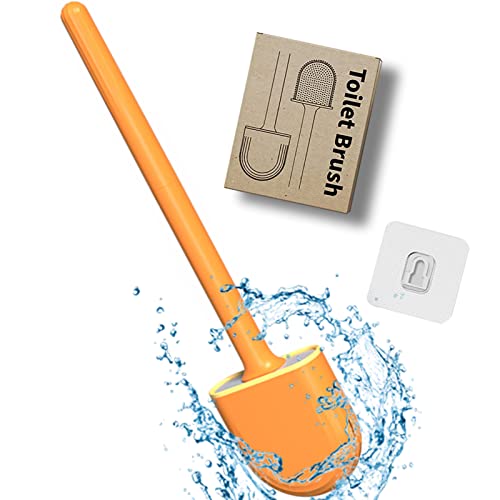Toilettenbürste,LYQQY WC-Bürsten Wandmontage Tiefenreinigung Langer Stiel,Tote Ecken Leicht Reinigen mit Belüftetem Bodenschlitz Toilettenbürste aus Silikon für Bad, WC, Hotel, Restaurant,Orange Cover