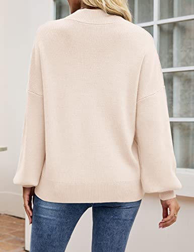 Zesica Women's 2023 Casual Turtleneck Long Lantern Sleeve Oversized Ribbed Knit Pullover Sweater Jumper Top,Beige,Large #TOP2
