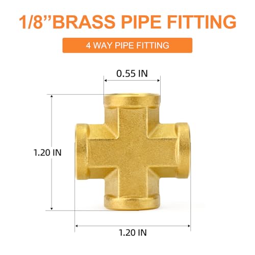 Image of GASHER 2PCS Brass Pipe Fitting, Cross 4 Way Pipe Fitting, 1 /8 inch NPT Female Pipe