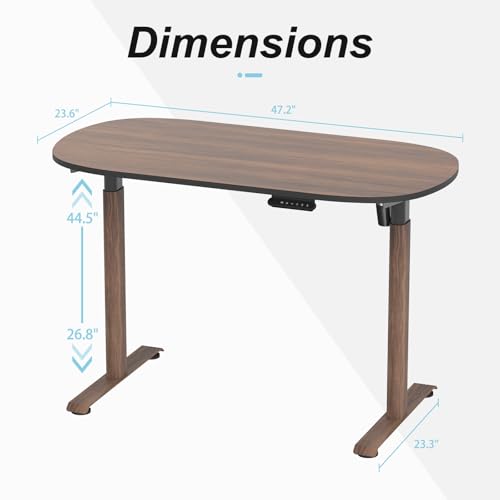 Image of Electric Standing Desk 48 x 24, Stable No Wobble Sit Stand Desk with Quiet Motor & Memory Presets, One-Piece Walnut Desktop, Oval Leg Home Office Standing Desk, Anti-Collision, Minimalist Design