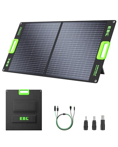 Image of EBL Solar Panel 100W Portable Solar Panel (Upgraded) for 240/300/500/1000/1500/2000 Power Station, with Adjustable Kickstand and Parallel Cable, Waterproof IP65 for Outdoor Camping Hiking RV Trip