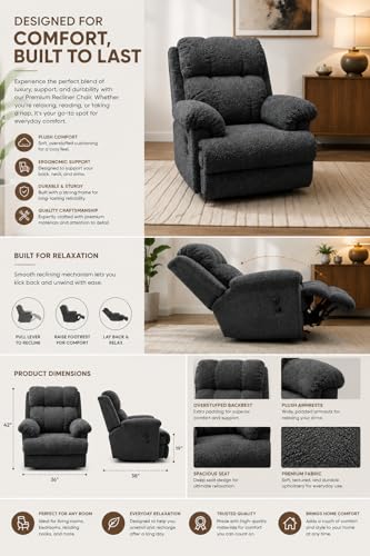 Image of Recliner Chair for Living Room | Comfortable Upholstered Single Seater Sofa with Ergonomic Backrest, Plush Armrests, Spacious Seat and Wooden Frame | Modern Recliner for Bedroom