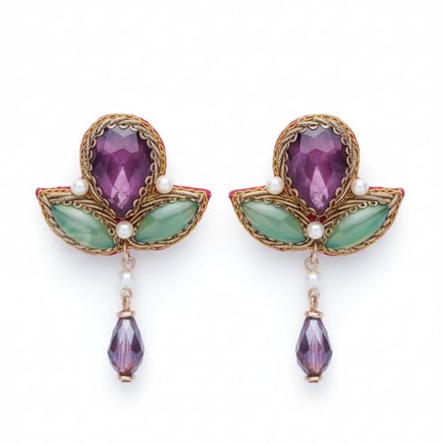 Image of SANJOYA by EVERSTYLISH Embroidered Earrings for Women | Stones, Beads, Glass & Pearl Drop Danglers | Lightweight Adjustable Festive & Wedding Jewelry