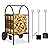 Kingsyard Firewood Log Cart, Outdoor Indoor Firewood Rack Storage Mover with Solid Rubber Wheels, Heavy Duty Steel Wood Hauler, Firewood Carrier for Fireplace, Fire Pit (Poker, Brush, Shovel)