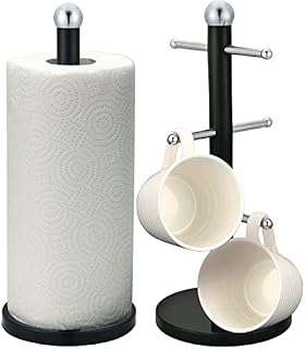 Royal Cuisine, Accents Kitchen Roll Holder and Mug Tree Set, Black, 15 x15 x35 cm