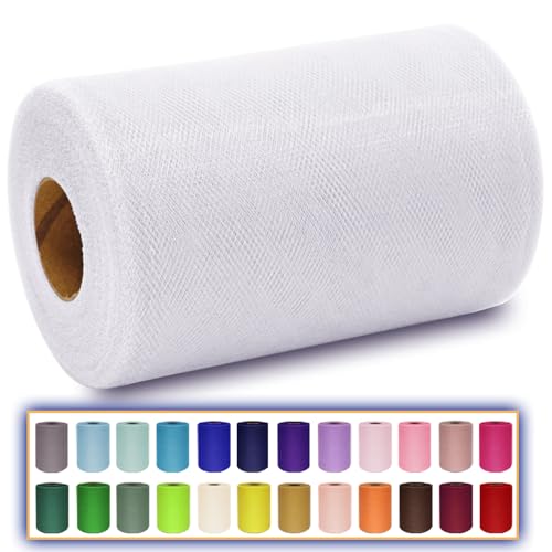 White Tulle Fabric Roll 6 Inch X 300 FT (100 Yards) Matte Tulle Ribbon Netting Mesh Spool for DIY Tutu Skirt Wedding Bow Gift Wrapping Baby Shower Christmas Party Halloween Decorations