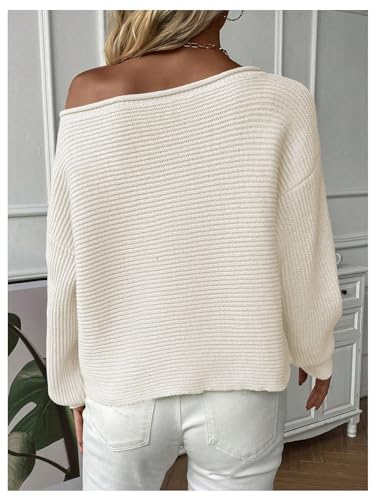 WDIRARA Women's One Shoulder Long Sleeve Oversized Sweater Asymmetrical Pullover Knit Top2