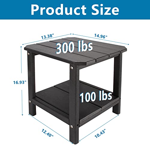 Hidrosil Double Adirondack Side Table, Weatherproof Outdoor End Table With Shelf For Balcony, Patio, Garden, Beach And More, Black #TOP2