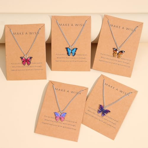 5 Pcs Stylish Butterfly Pendant Necklace Set (Silver)