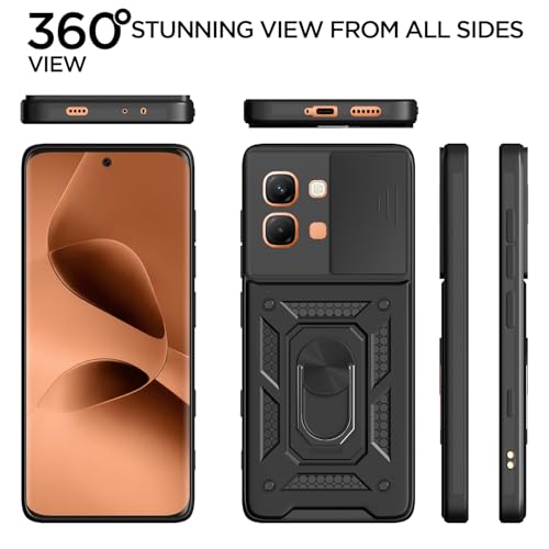 Image of Pikkme Back Cover for Infinix Note Edge 5G | 360 Protection Case | Sliding Camera Shield Cover & Ring Holder Stand D10 Tough Armor Bumper Case (Black)