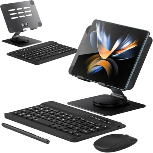 Generic etui kompatybilne z Samsung Galaxy Z Fold 5 (kolor: czarny) regulowany składany stojak na biurko ze stopu aluminium z przenośną klawiaturą + mysz + S Pen