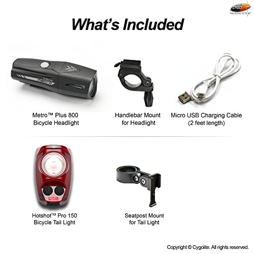 Cygolite Metro Plus 800 & Hotshot Pro 150 Bicycle Light Combo Set, Metro Plus 800 & Hotshot Pro 150 Usb Rechargeable Bicycle Light Combo Set, Black, Red #TOP6