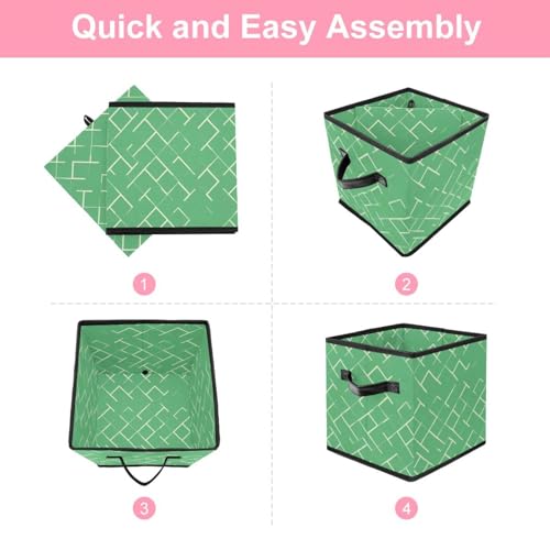 Boîte de rangement pliable verte cube géométrique avec poignées en cuir pour placard - 7