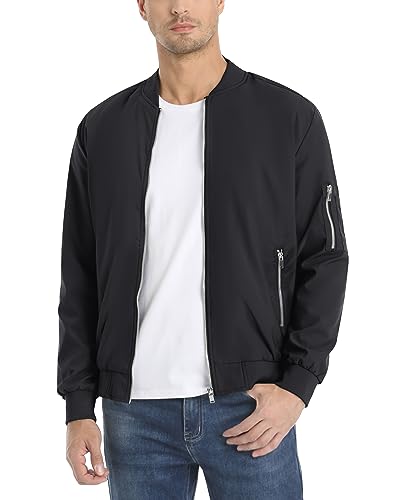 Tacvasen Lightweight Jacket For Men Softshell Fall Thin Bomber Coat, Black 2Xl #TOP1