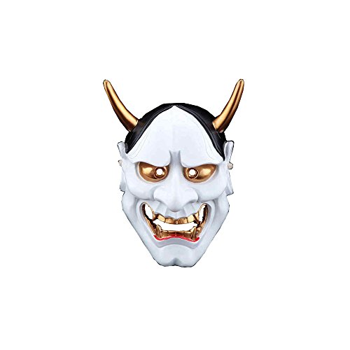 Charmgle Hannya Demon Monster Cosplay Mask, Premium Resin Halloween Horror Prop Japanese Devil Full Face Masquerade White