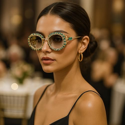 Melrose/Oval Punk Cutout Metal Diamond Sunglasses, Fashion Lady Rhinestones Sexy Eyewear4