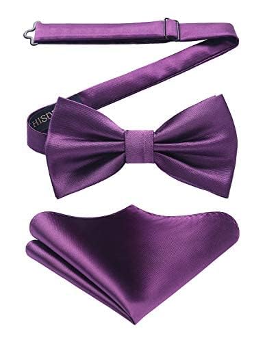 Image of HISDERN Bow Ties for Men Solid Color Pre-Tie Bow Tie and Pocket Square Set Classic Formal Tuxedo Bowties for Wedding Party